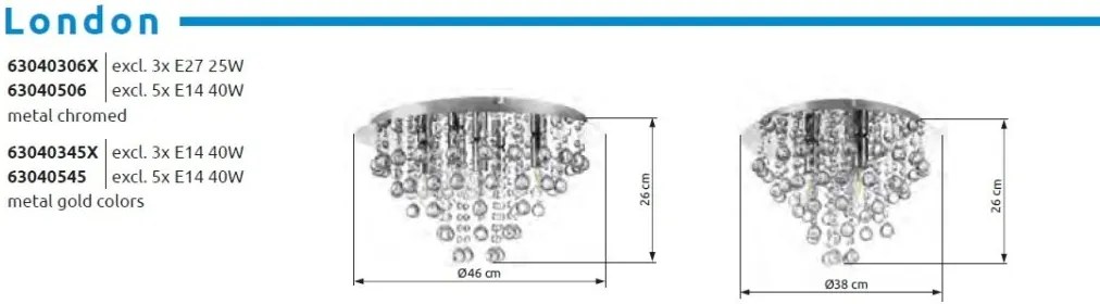 Lustra aplicata design elegant London 46cm, crom 63040506 GL