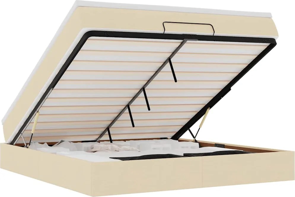 vidaXL Cadru de pat otoman cu saltea crem 160x200cm stofa