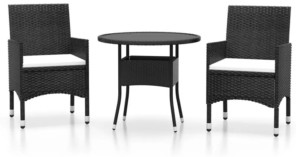 Set de mobilier pentru gradina, 3 piese, negru, poliratan Negru, 1