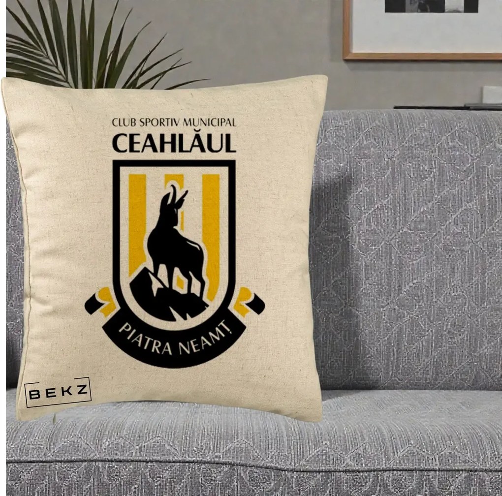 Perna Personalizata CSM Ceahlaul Piatra Neamt Fotbal, 40x40 cm, Bej, Husa Detasabila, Perna Inclusa, BEKZ®