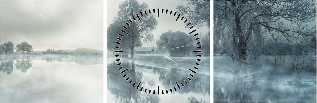 Tablou cu natura iarna (cu ceas) (90x30 cm)