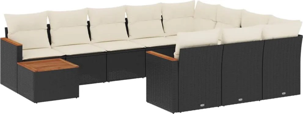 vidaXL Set canapele de grădină cu perne, 11 piese, negru, poliratan