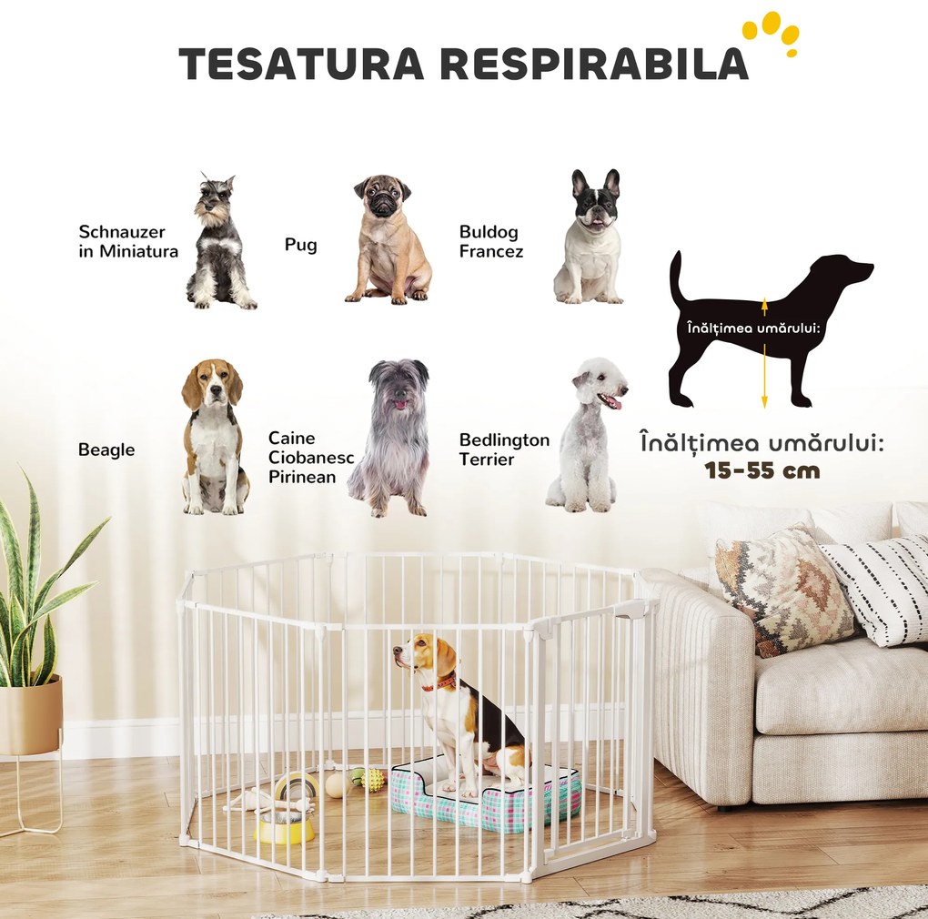 PawHut Gard pentru Câini cu 8 Panouri Modulabile cu Închidere Automată, din Oțel și ABS, 61x3x75 cm, Alb | Aosom Romania