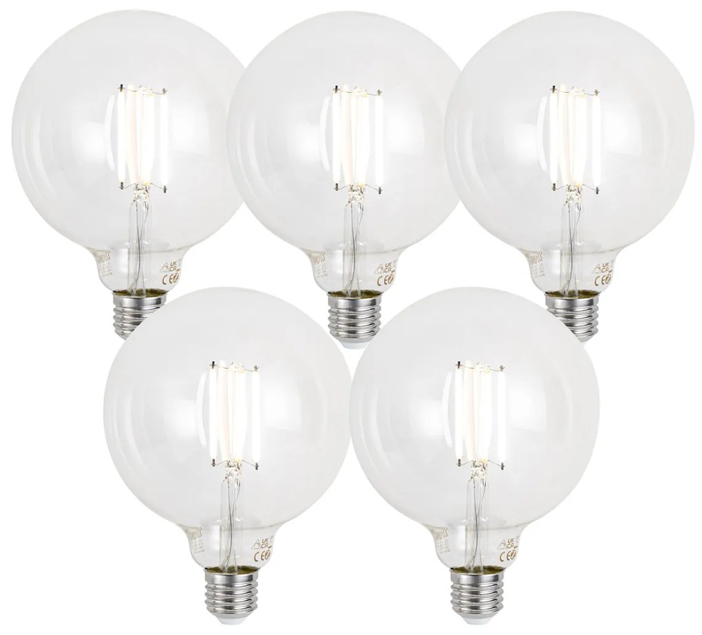 Set de 5 becuri LED inteligente E27, reglabile, G125, transparente, 7W, 806 lm, 2700-6500K, Zigbee