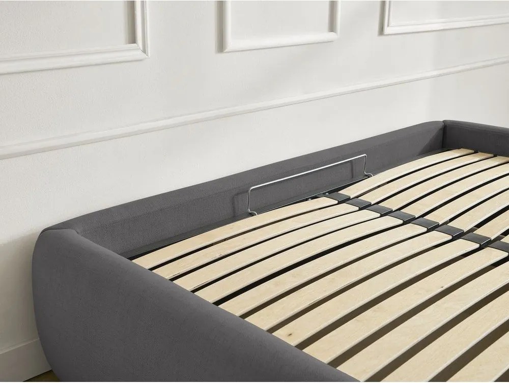 Pat matrimonial gri închis tapițat cu spațiu de depozitare/fără tăblie cu somieră 180x200 cm Inera – Bobochic Paris