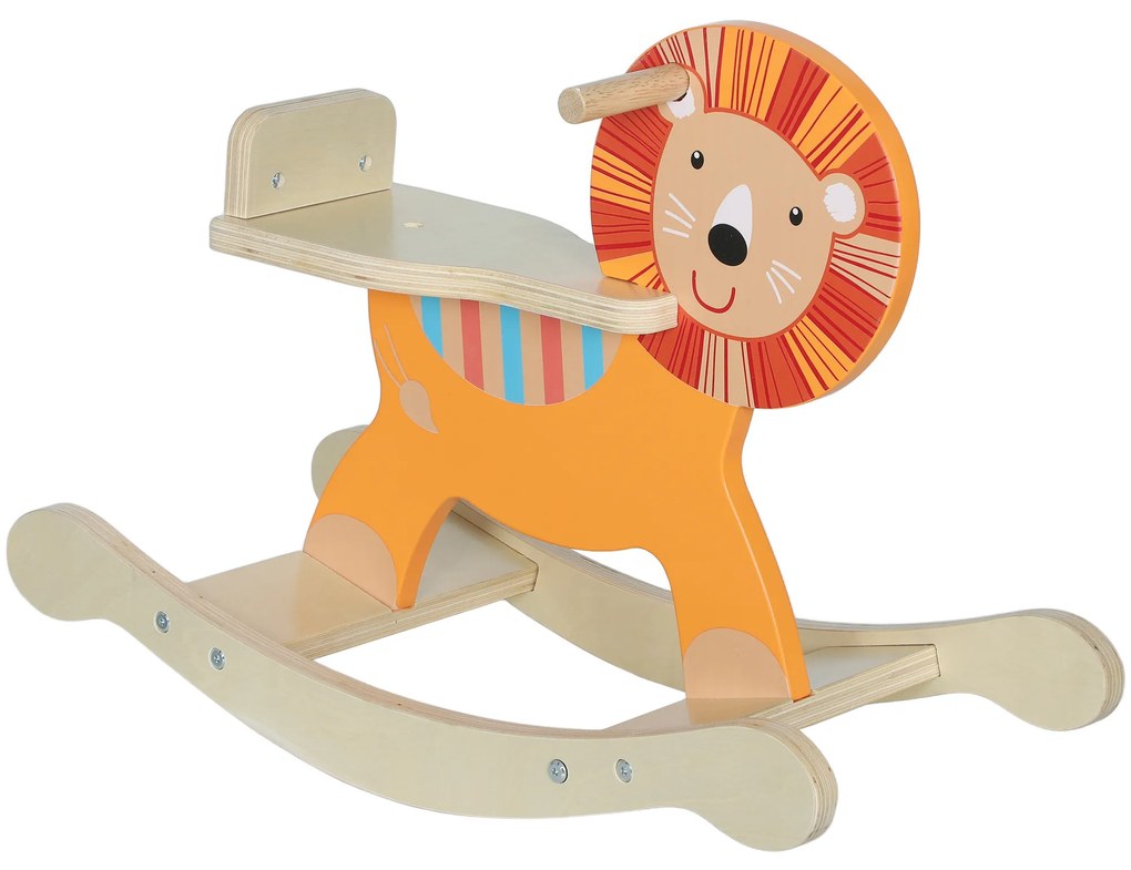 AIYAPLAY Leagăn cu design de leu, capacitate 25 kg, 2-5 ani, lemn, portocaliu | Aosom Romania