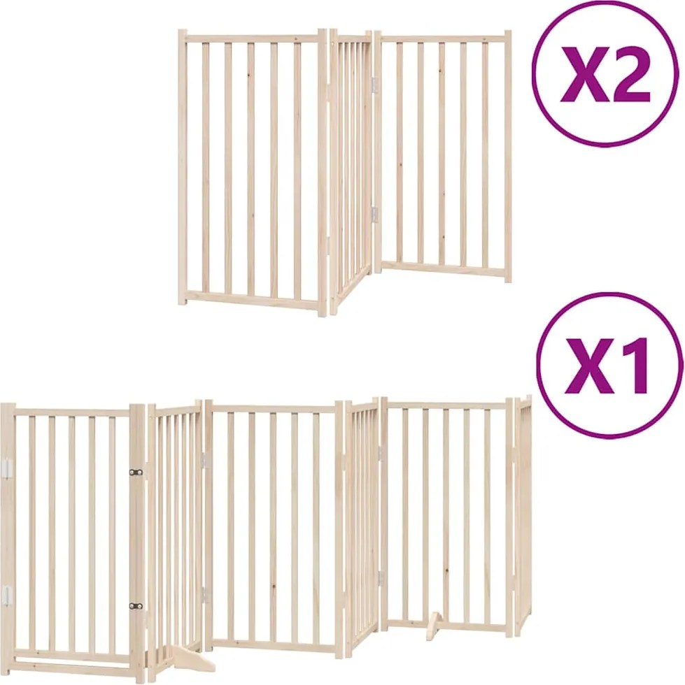 vidaXL Poartă de câini pliabilă cu ușă, 12 panouri, 600 cm, lemn plop