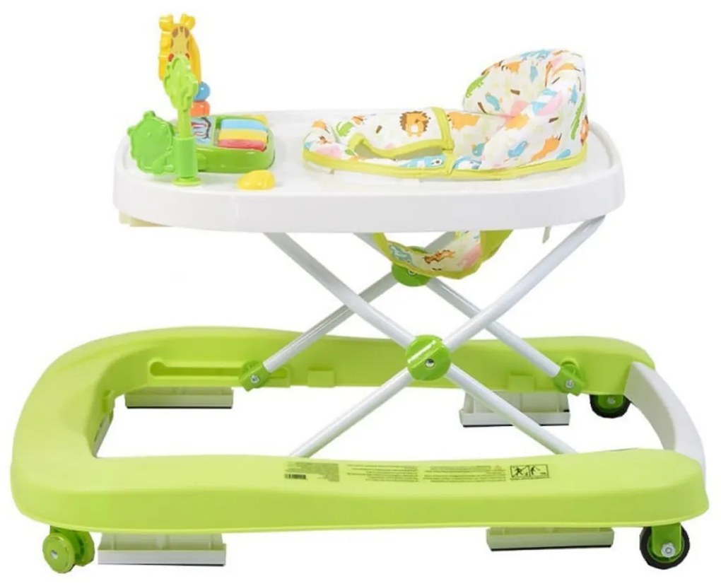 Premergator Premium reglabil in 3 trepte de inaltime NOVOKIDS™ ZooZoo Baby ,Roti silentioase din silicon, Cu melodii, Animalute, Pliabil, Verde