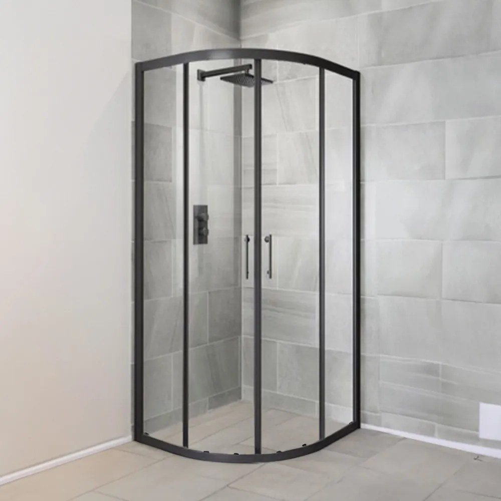 Cabină de duș curbată Spirit Clear 80x80x180 cm, fără cădiță de duș, neagră