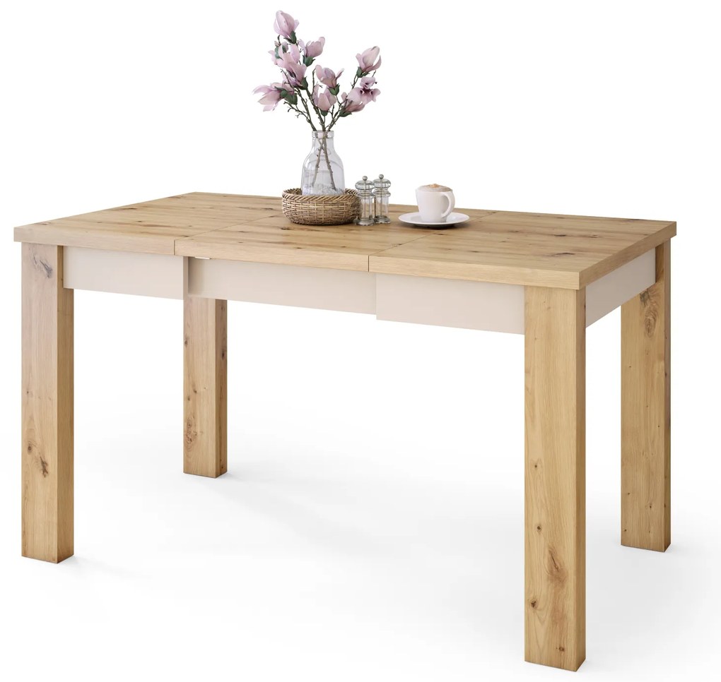 Mazzoni FONTE Stejar Artisan / Bej (Șampanie) - MASĂ CLASICĂ DE BUCĂTĂRIE/LIVING EXTENSIBILĂ PÂNĂ LA 130 cm!