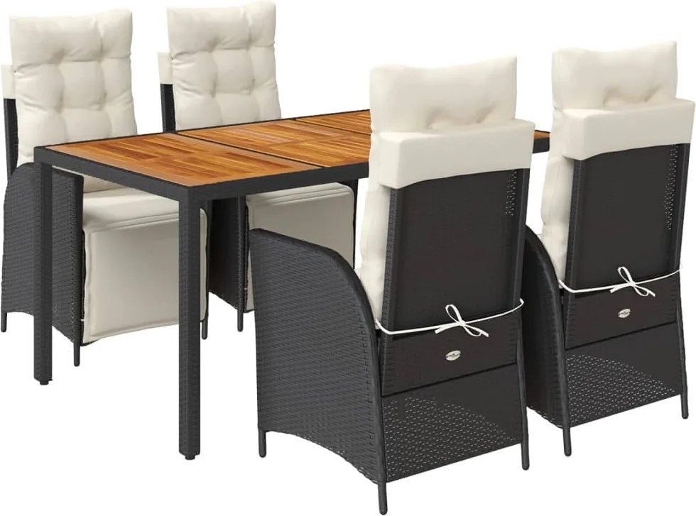vidaXL Set mobilier de grădină cu perne, 5 piese, negru, poliratan