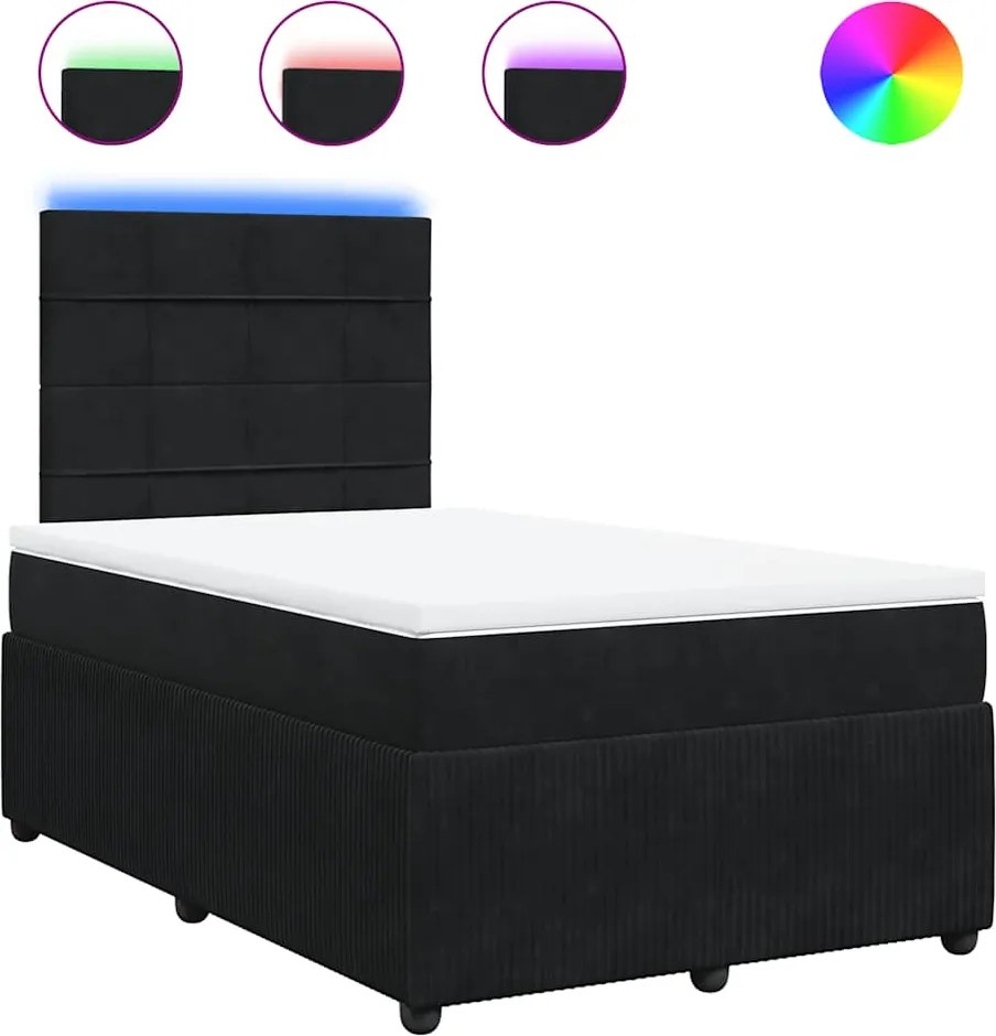 vidaXL Pat box spring cu saltea, negru, 120x200 cm, catifea