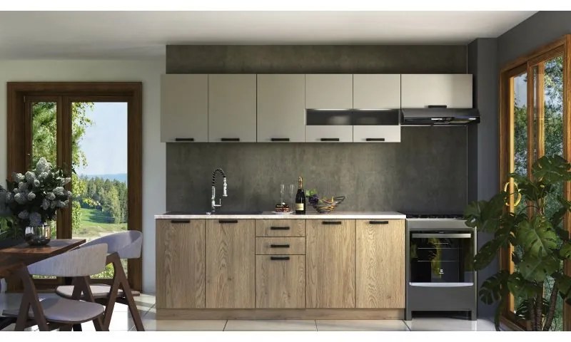 Set Mobila Bucatarie PERLA 260cm Stejar Cremona/Casmir