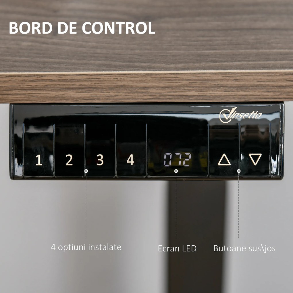 Birou Serviciu care se Inalta cu 4 Inaltimi cu Reglare Electrica metal, lemn PAL, negru, nuanta teak Vinsetto | Aosom Romania