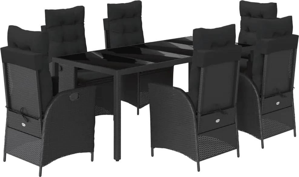 vidaXL Set mobilier de grădină cu perne, 7 piese, negru, poliratan