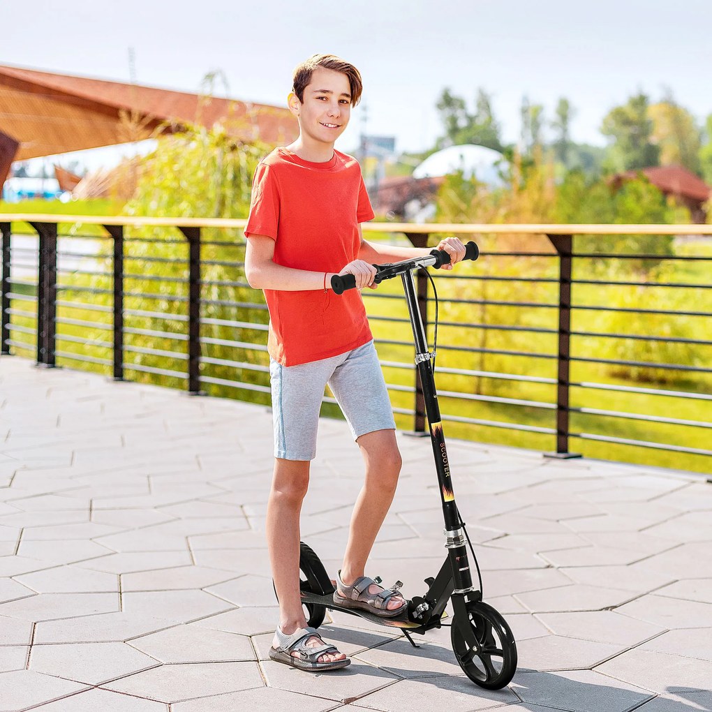 HOMCOM Trotinetă Pliabilă pentru Copii 7-14 Ani, Reglabilă pe 3 Înălțimi, Roți Mari din Plastic și Metal, 86x35x93/98/103 cm, Negru | Aosom Romania