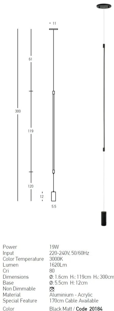 Lampa LED suspendata tip lampadar minimalist Fily negru