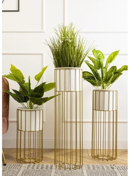 Ghiveci metalic de flori LOFT 55x20 cm auriu/alb