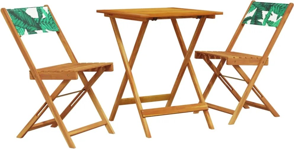 vidaXL Set mobilier bistro, 3 piese, textil model frunze/lemn masiv