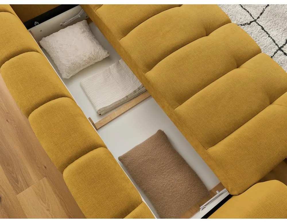 Canapea galben-muștar extensibilă/cu spațiu de depozitare 251 cm Fuji – Bobochic Paris