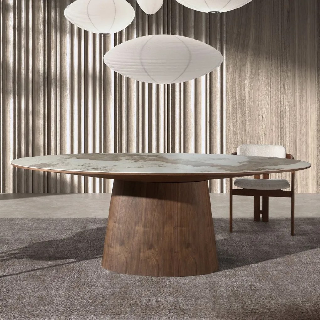 Masa ovala marmura portelanata Walnut 220x112cm