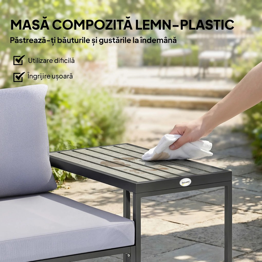 Outsunny Set Bistro Grădină 3 Piese pentru 2 Persoane, Masă și Scaune Exterior cu Șezut Textilen și Perne, Gri | Aosom Romania