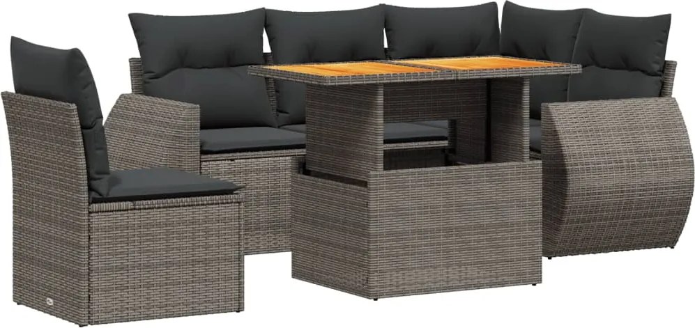 vidaXL Set mobilier grădină cu perne, 6 piese, gri, poliratan