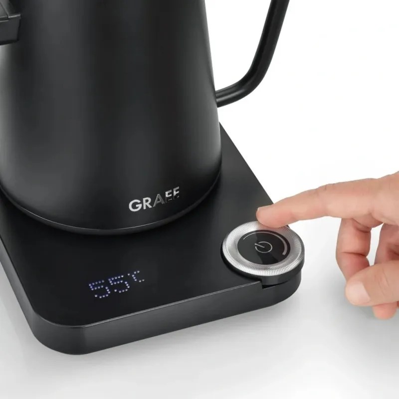 Cana electrica Graef Pour-over GK502, 1200 W, 900 ml, 40-100°C, Mentinerea caldurii, filtru, „gât de lebădă”, Negru mat