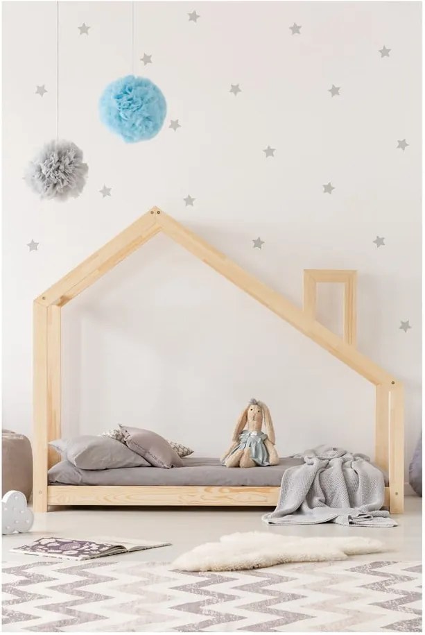 Cadru pat din lemn de pin, în formă de căsuță Adeko Mila DMS, 90 x 160 cm