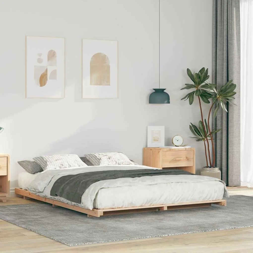 vidaXL Cadru de pat de podea Maro 140 x 220 cm Lemn masiv de pin