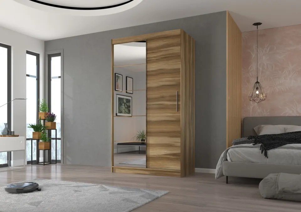 Dulap cu usi glisante si oglinda 120x215 cm, Esti, ADRK Furniture (Culoare: Sonoma)