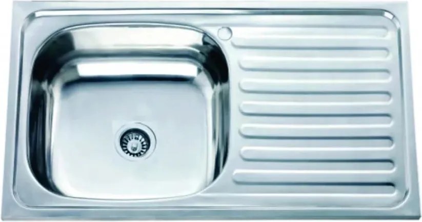 Chiuveta inox Inter Ceramic Alpaca cu o cuva si picurator in dreapta finisaj inox 75x40 cm
