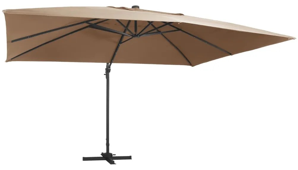 vidaXL Umbrelă suspendată cu led și stâlp aluminiu gri taupe 400x300cm