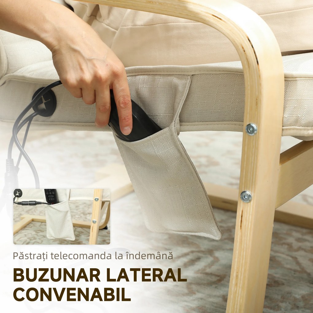 HOMCOM Fotoliu pentru living cu încălzire și suport pentru picioare reglabil Crem Lemn | Aosom Romania
