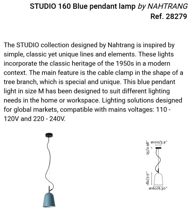 Lustra suspendata design modern Studio 160 albastru