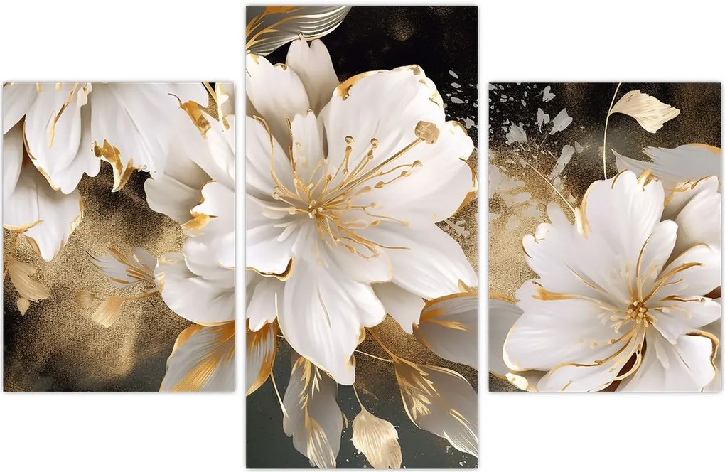 Tablou - Flori în aur (90x60 cm)