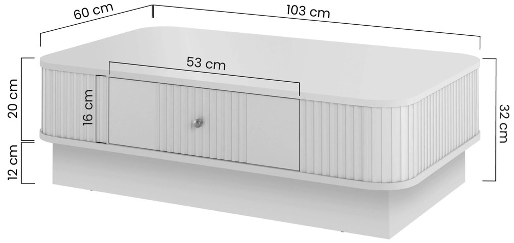 Masă de cafea cu sertar Vesper 103x60 cm pe soclu - negru / mâner negru