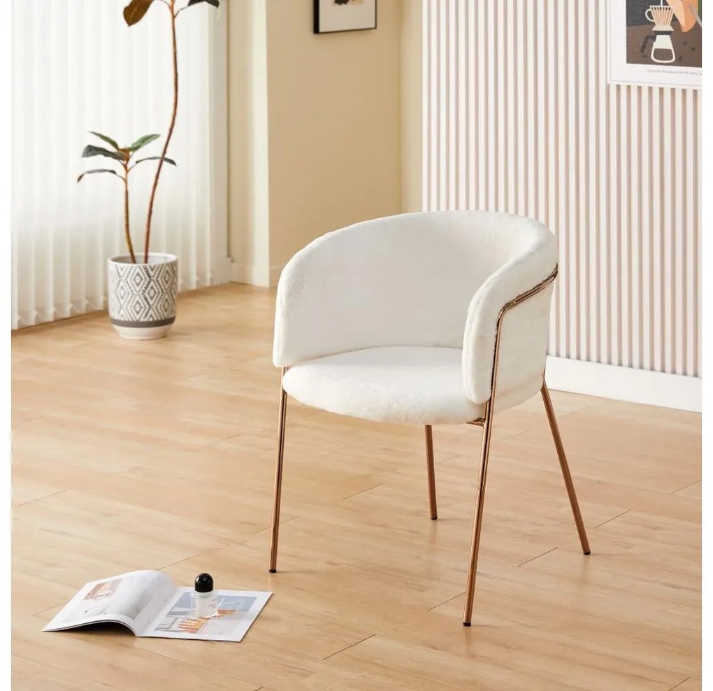 Fotoliu sufragerie de design Adomar (fildeș + roz auriu + crom) . 1097096