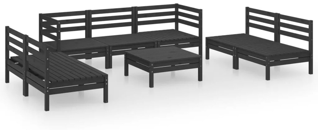 3082571 vidaXL Set mobilier de grădină, 8 piese, negru, lemn masiv de pin