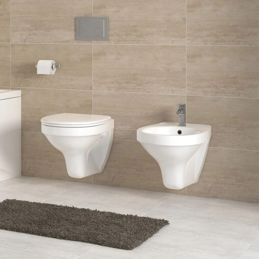 Set vas wc suspendat cu capac duroplast si bideu, Cersanit Terra