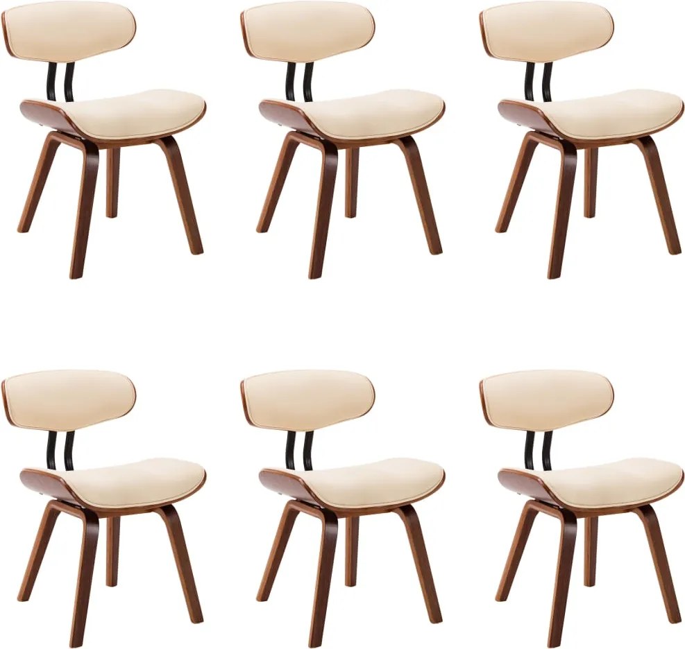vidaXL Scaune sufragerie 6 buc. lemn curbat crem și piele artificială
