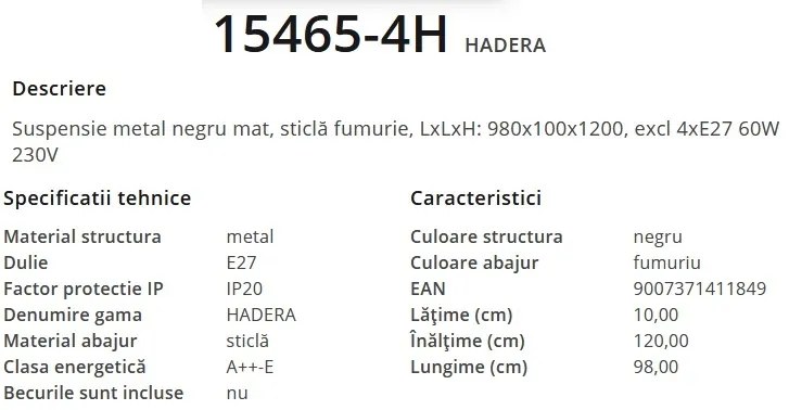 Lustra suspendata design modern HADERA 15465-4H GL