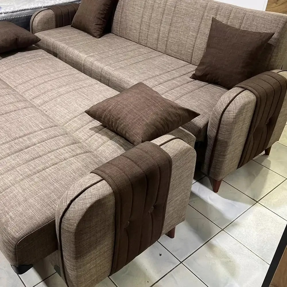 Canapea extensibila cu spatiu de depozitare 220x87x93 cm – stofa maro – Elegance