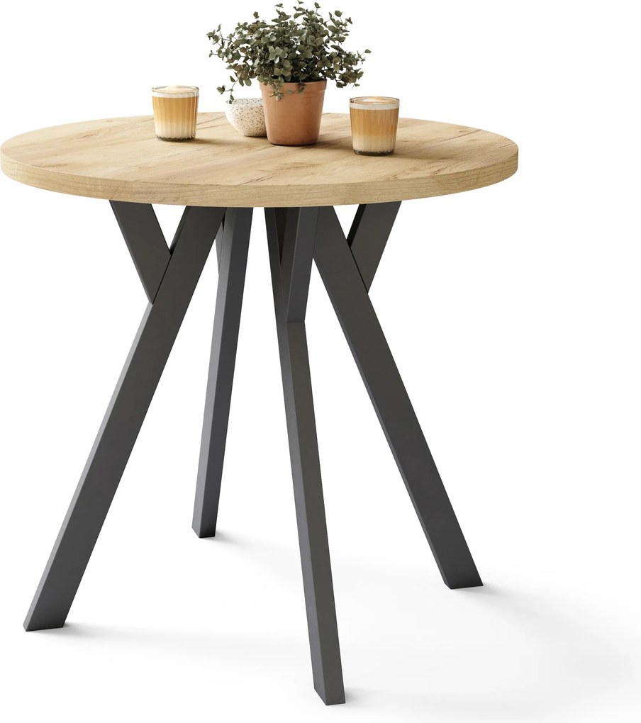 Mazzoni ALMO 80 Stejar Craft Auriu/picioare negre - MASĂ ROTUNDĂ CU PICIOARE Y LOFT/INDUSTRIAL PENTRU BUCĂTĂRIE LIVING SAU SUFRAGERIE