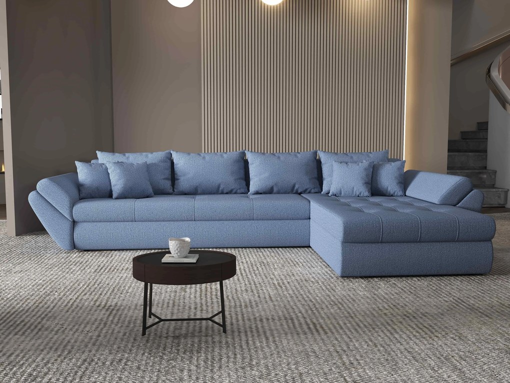 Colțar extensibil dumonde cu ladă de depozitare si sezut confortabil din spuma high-density, Loana XL Enjoy Albastru II 335x185 cm