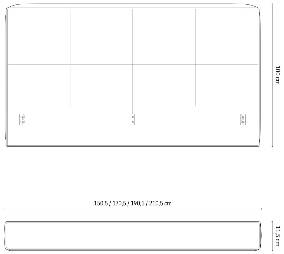 Tăblie de pat gri închis tapițată 229x100 cm Darren – Micadoni