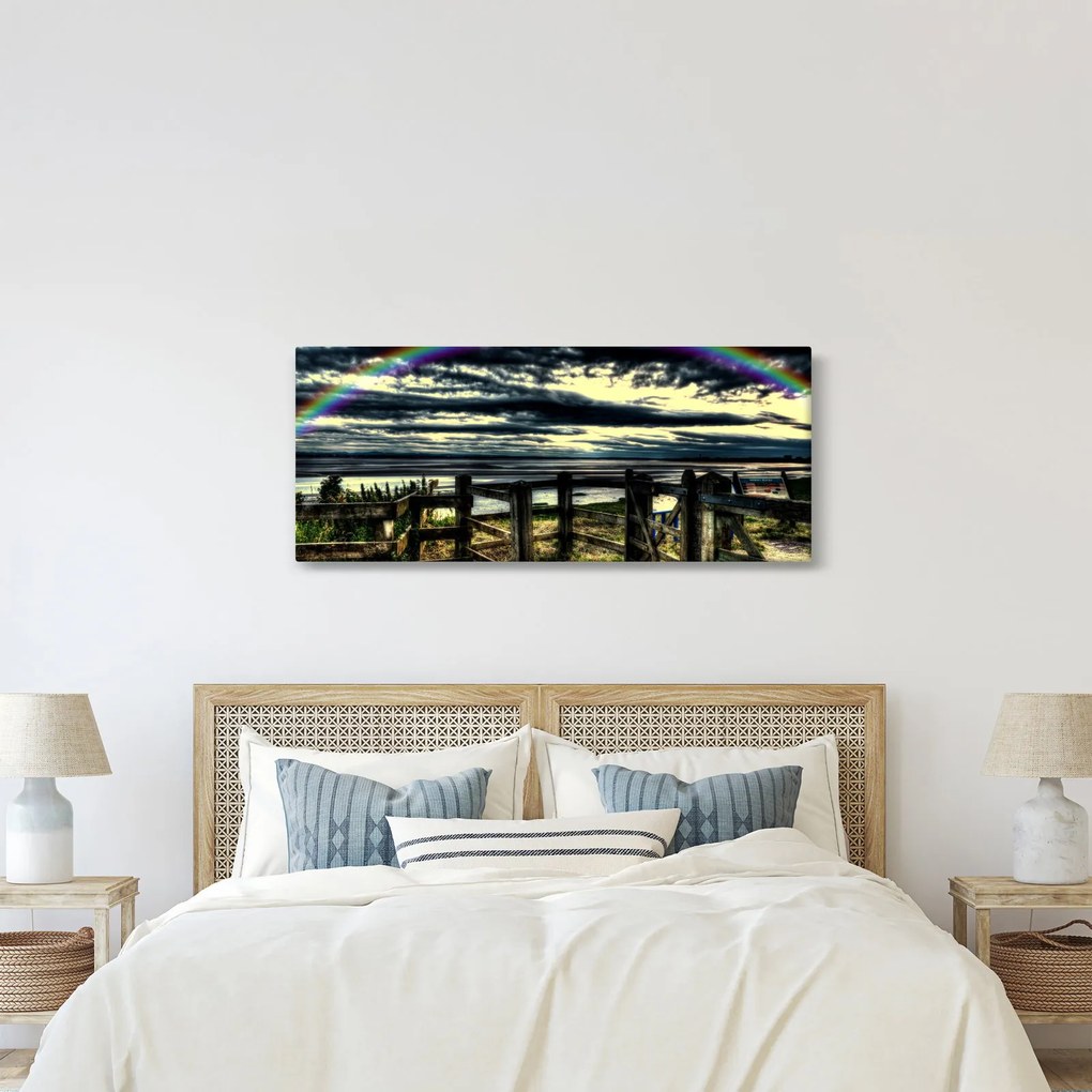 Tablou cu curcubeu deasupa mării (120x50 cm)