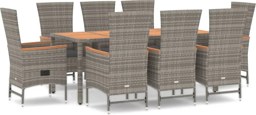vidaXL Set mobilier grădină cu perne, 9 piese, gri, poliratan
