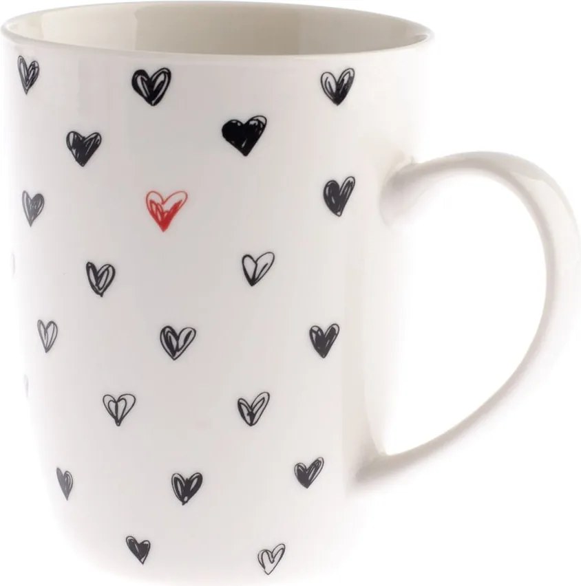 Cană din ceramică cu inimioare negre Dakls, 340 ml
