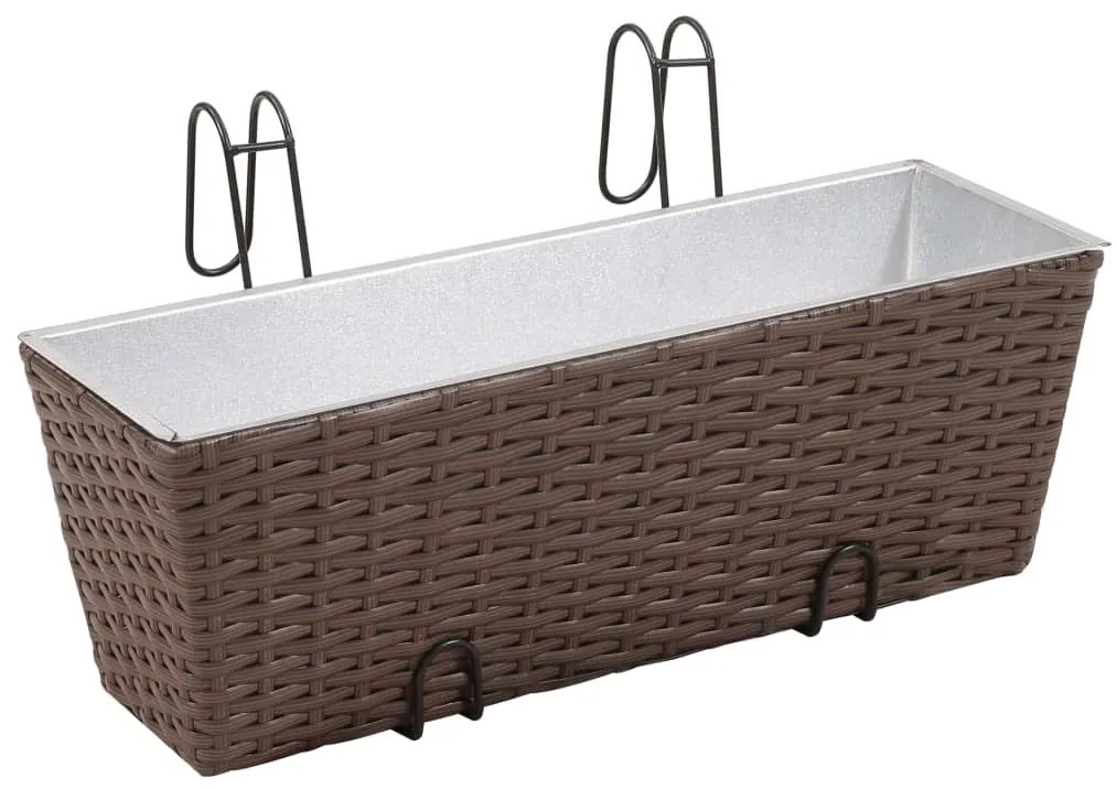 Jardiniera din ratan pentru balcon, 50 cm, 2 buc, Maro